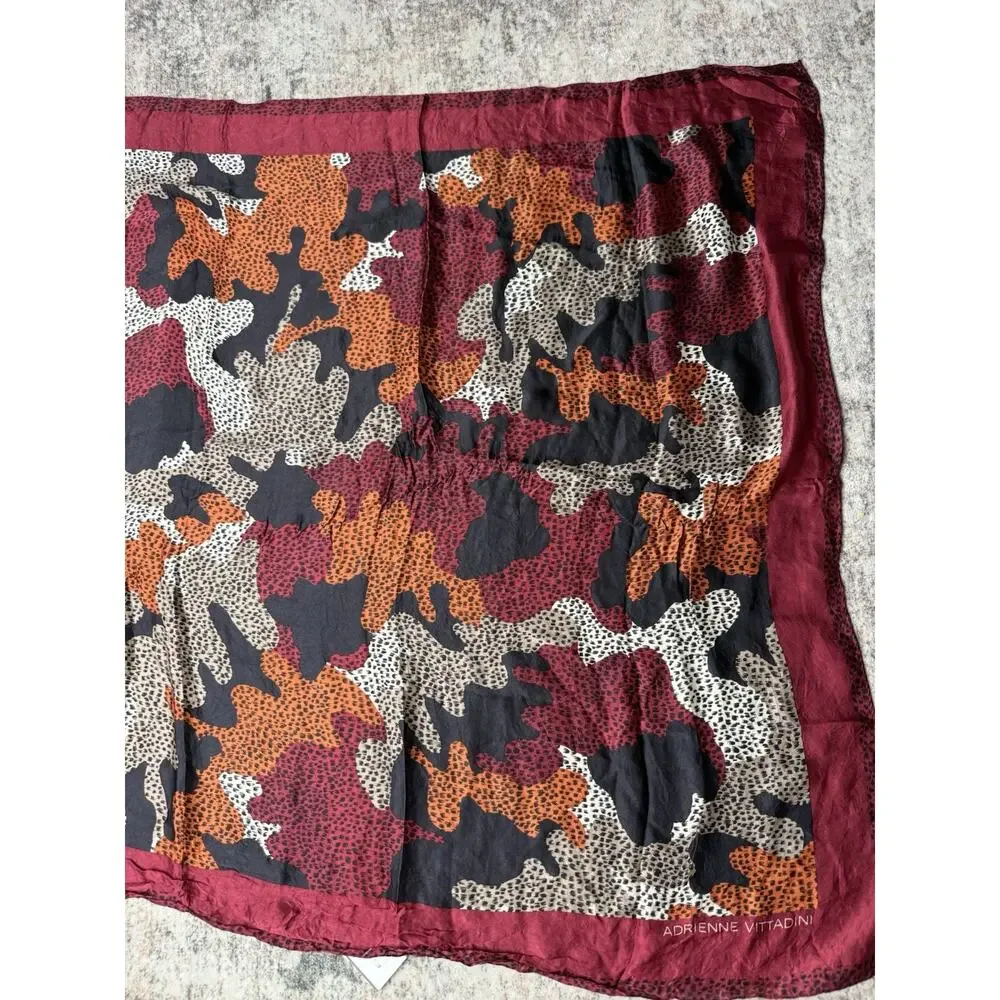 Vintage Silk Scarf 90s Adrienne Vittadini Designer 32”Square Burgandy Abstract